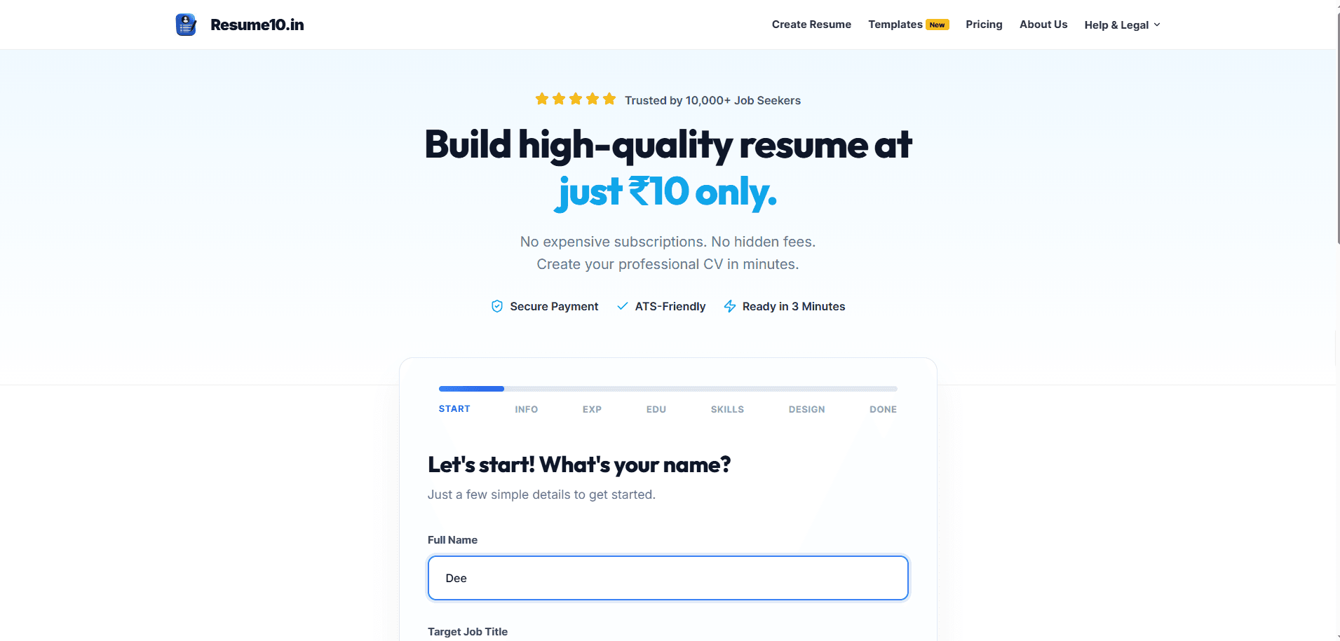 Resume10 - AI-powered resume builder with instant PDF generation.